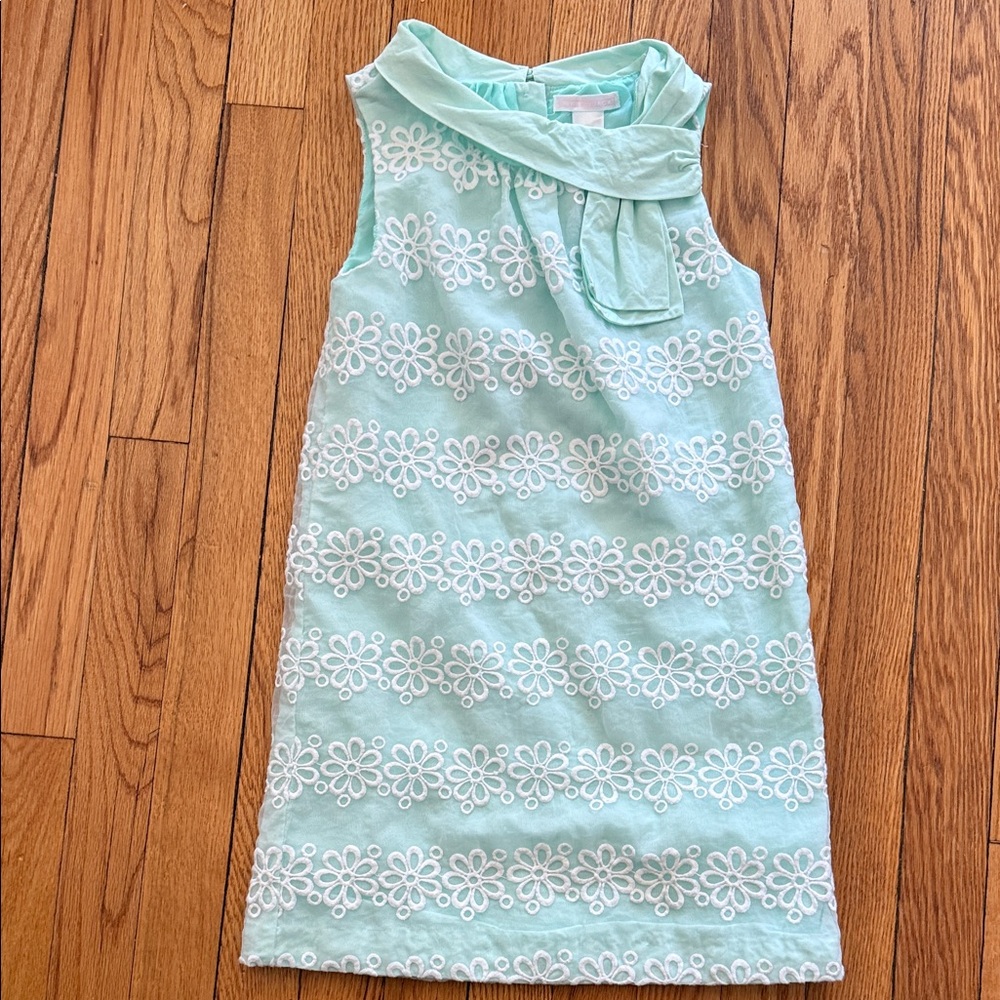 Janie + Jack' Mint Green Sleeveless Floral Embroidered Dress with Neck Tie
